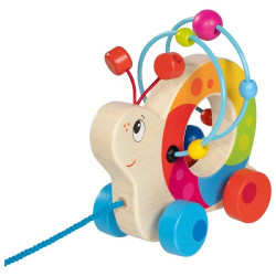 Animal en bois à tirer avec boulier de motricité, Escargot, Goki