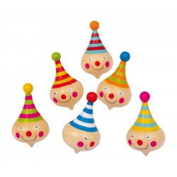 Toupie «Clown» en bois massif verni naturel et coloré, 3 x 3 x 5 cm