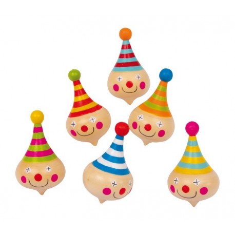 Toupie «Clown» en bois massif verni naturel et coloré, 3 x 3 x 5 cm