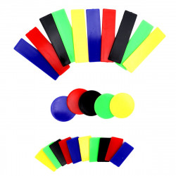 100 jetons marqués en plastique. boite de rangement, 5 couleurs
