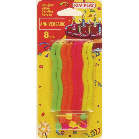 Bougies Fluo ZigZag (x8) avec bobêches