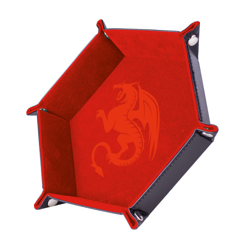 Piste de dés, Dragon rouge, Cuir et Velours, 19 cm