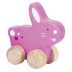 Animal à pousser en bois, lapin, 10 cm de longueur
