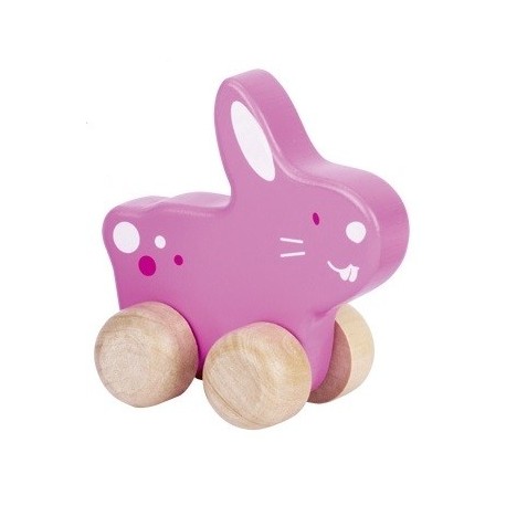 Animal à pousser en bois, lapin, 10 cm de longueur