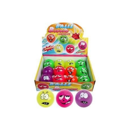 Balle rebondissante lumineuse avec visage, 5,5 cm de diamètre