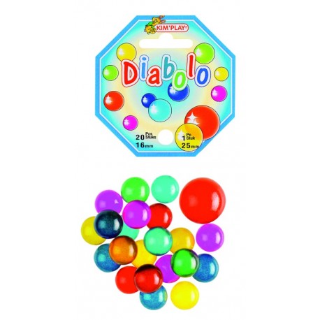20 billes, 1 calot Diabolo, billes 16 mm de diamètre, calot 25 mm