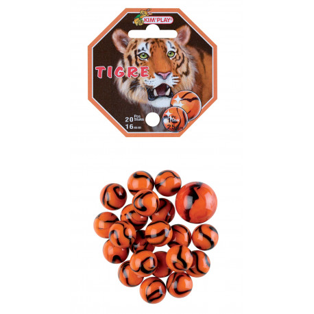 20 billes + 1 calot, Tigre : billes de 16 mm et calot de 25 mm