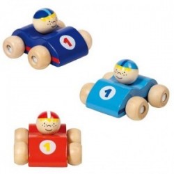 Voiture de course en bois, bleu clair, Goki : roule petit bolide !