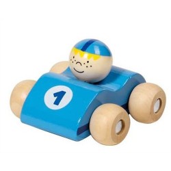 Voiture de course en bois, bleu clair, Goki : roule petit bolide !