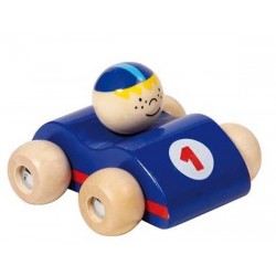 Voiture de course en bois, bleu clair, Goki : roule petit bolide !