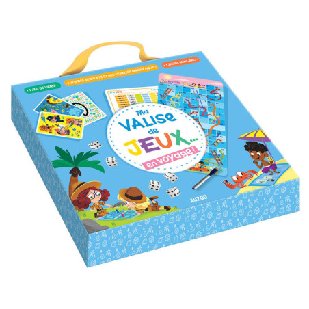 Ma valise de jeux en voyage, Auzou : jeu des serpents et des échelles, jeu de yam's, jeu de mini-bac !