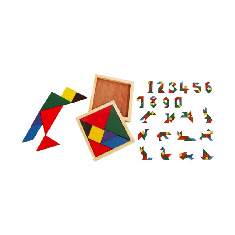 Puzzle en bois, 12 x 12 cm, 7 formes, tangram